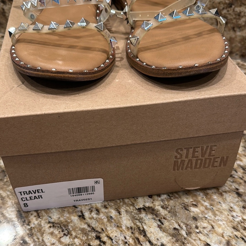 Steve Madden Women's Studded Sandals - Tan and Silver Size 8 - Picture 2 of 2